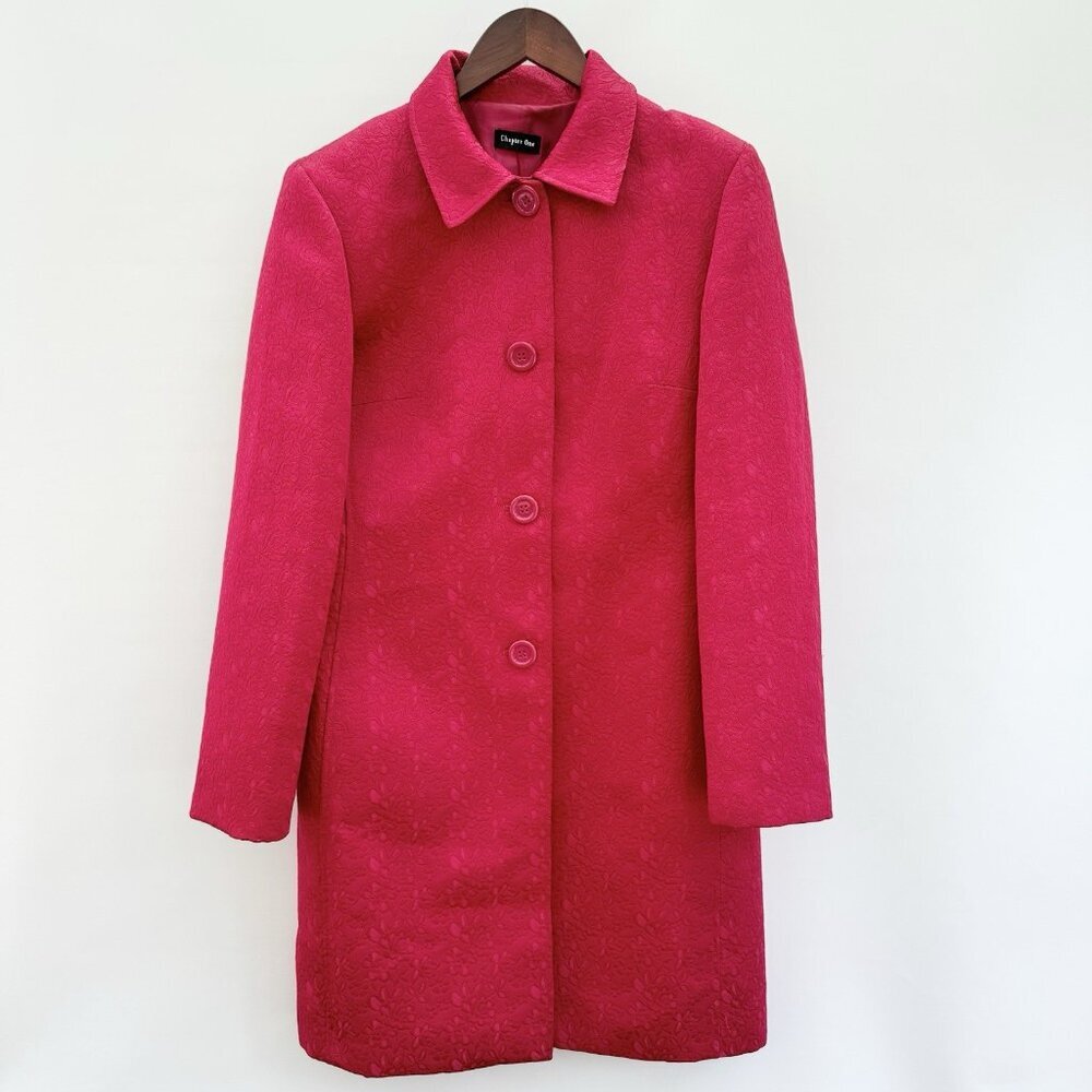 Chapter One Women’s Red Floral Damask Long Overcoat Size 10